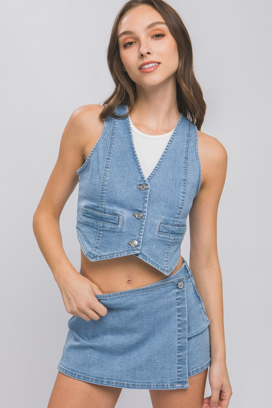 DENIM BUTTONED VEST