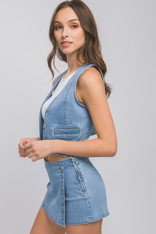 DENIM BUTTONED VEST