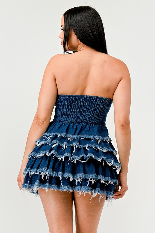 DENIM DELIGHT TIERED RUFFLE DRESS