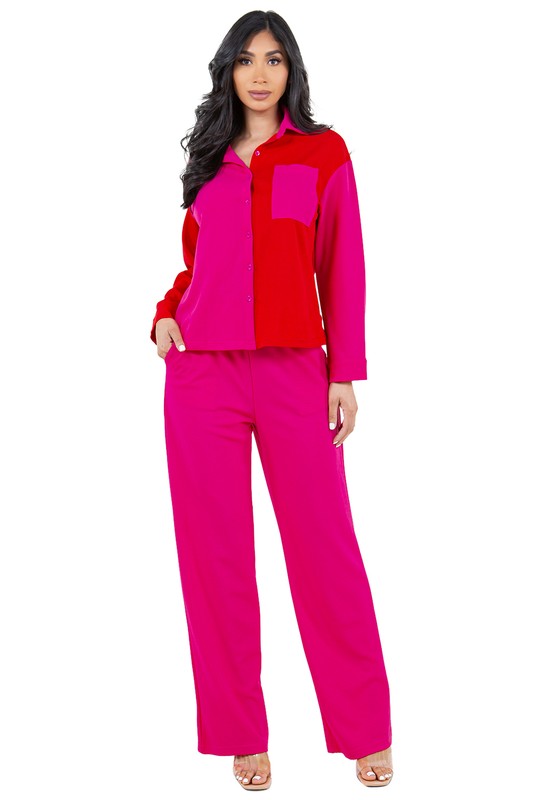 COLOR BLOCK SHIRT AND PANTS SET