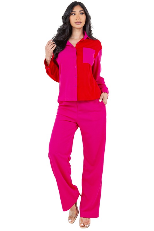 COLOR BLOCK SHIRT AND PANTS SET