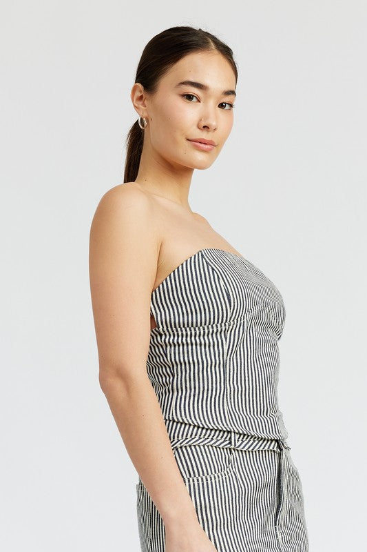 STRIPED TWILL TUBE TOP