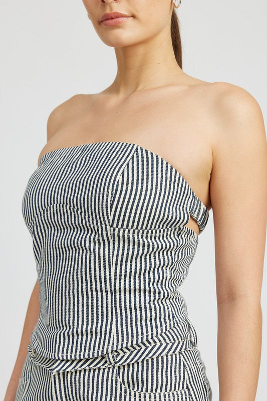 STRIPED TWILL TUBE TOP