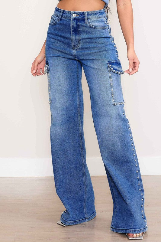 PEARL HIGH-RISE WIDE LEG CARGO JEANS