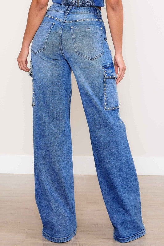 PEARL HIGH-RISE WIDE LEG CARGO JEANS