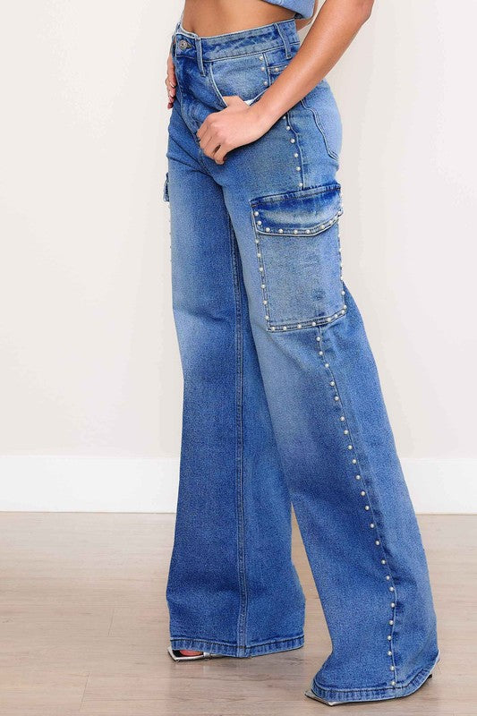 PEARL HIGH-RISE WIDE LEG CARGO JEANS