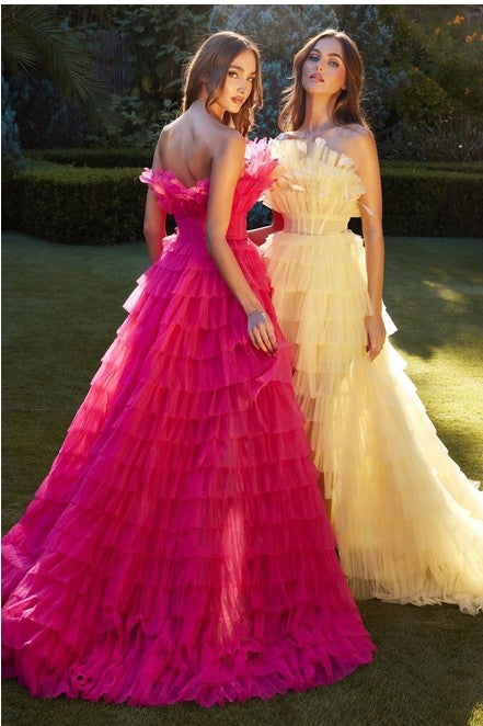HI-LO RUFFLE TULLE GOWN