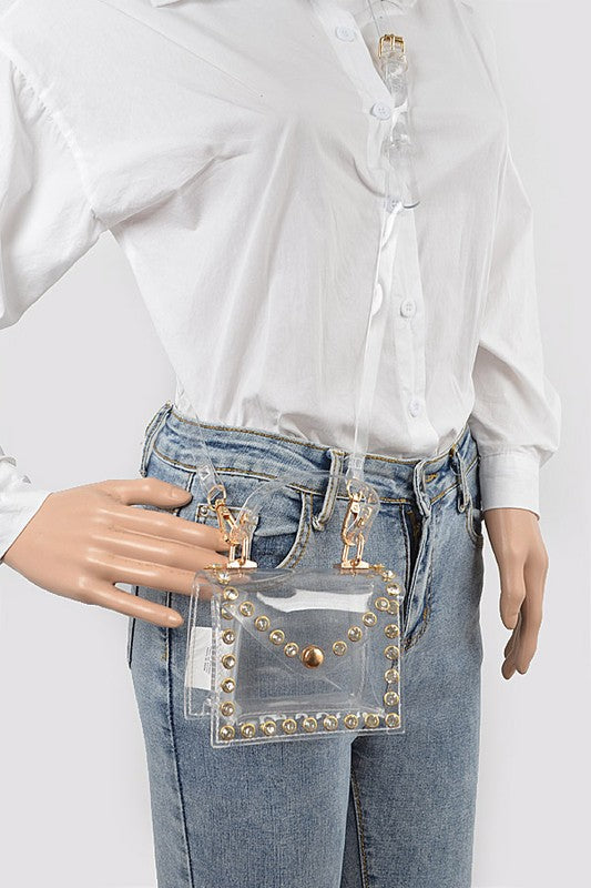 RHINESTONE STUDDED TRANSPARENT MINI BAG