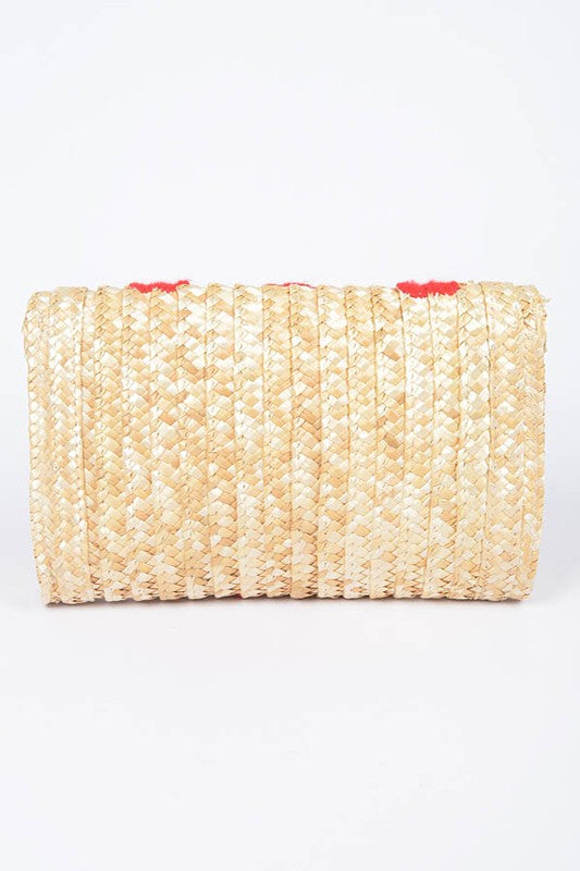 HEART PATTERN STRAW CONVERTIBLE CLUTCH BAG