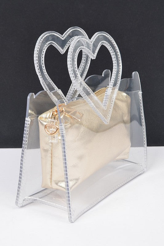 HEART SHAPE HANDLE  TRANSPARENT BAG SET