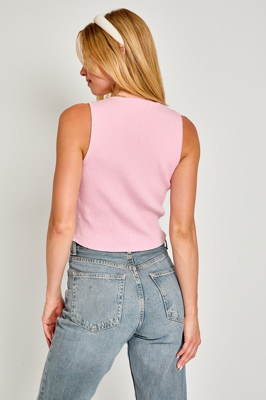 SATIN BOW DETAIL SLEEVELESS SWEATER TOP