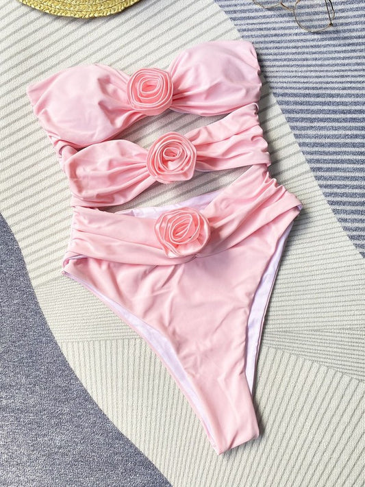 CUTOUT ONE PIECE ROSE SWIMSUIT