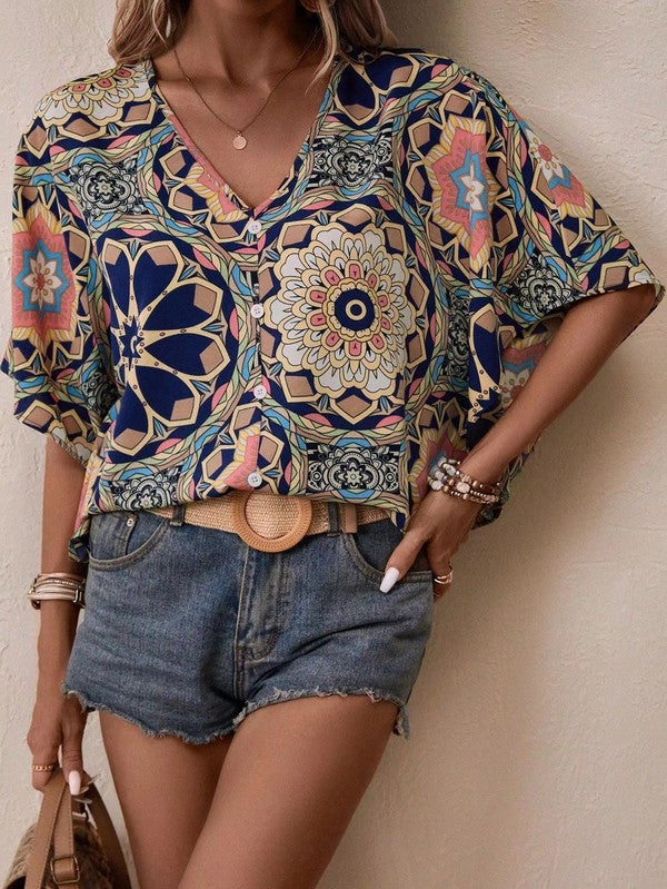 V NECK PATTERN BLOUSE