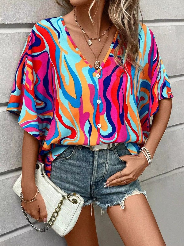 V NECK PATTERN BLOUSE