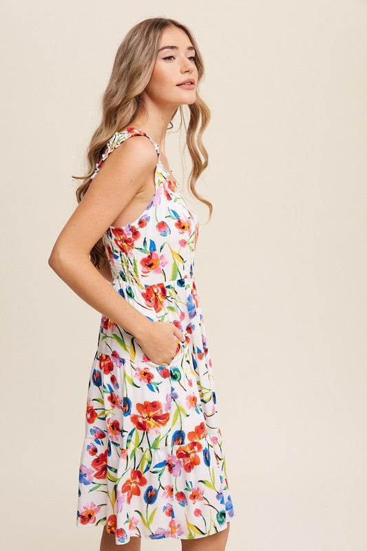 FLOWER PRINT SQUARE NECK DRESS