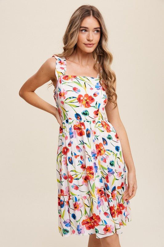 FLOWER PRINT SQUARE NECK DRESS