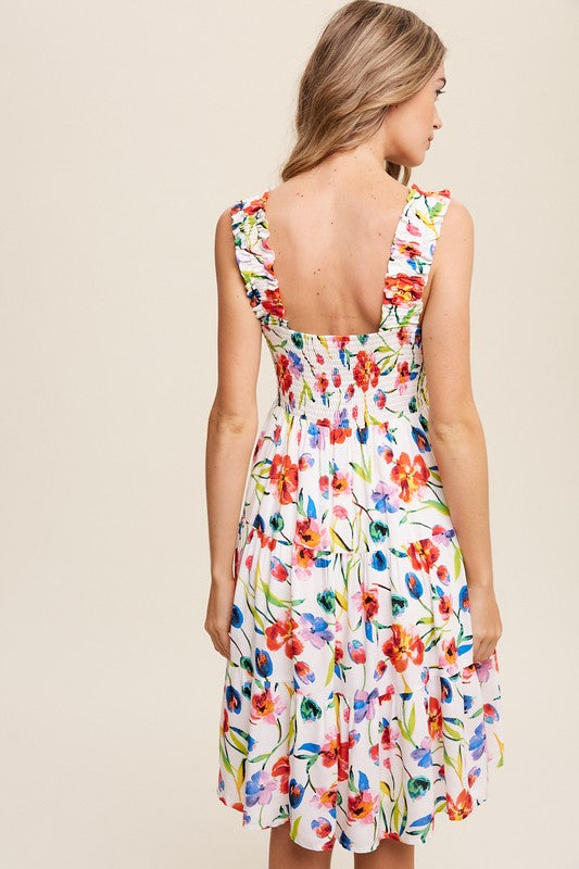 FLOWER PRINT SQUARE NECK DRESS