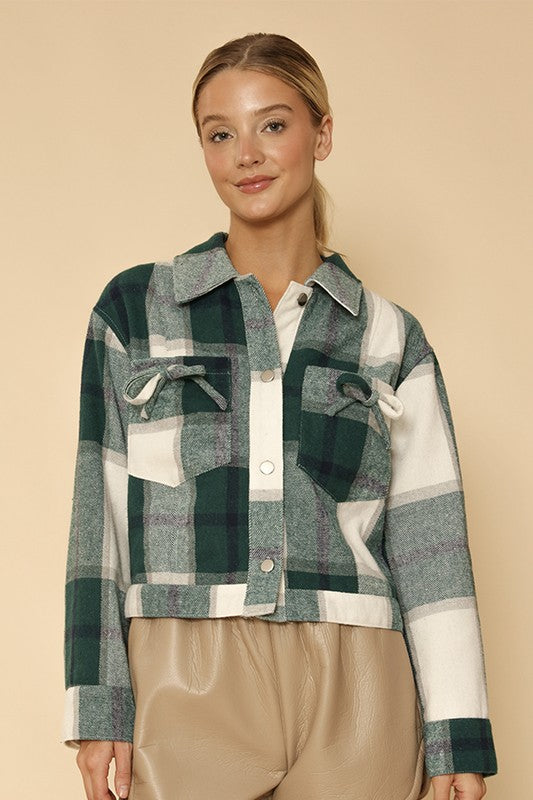 CROPPED FLANNEL JACKET WITH BOW DETAIL