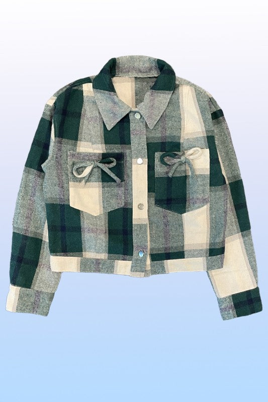 CROPPED FLANNEL JACKET WITH BOW DETAIL