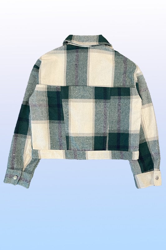 CROPPED FLANNEL JACKET WITH BOW DETAIL