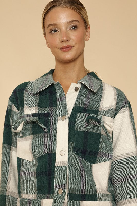 CROPPED FLANNEL JACKET WITH BOW DETAIL