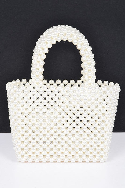 FAUX PEARL BRAIDED ICONIC BASKET TOP HANDLE CLUTCH