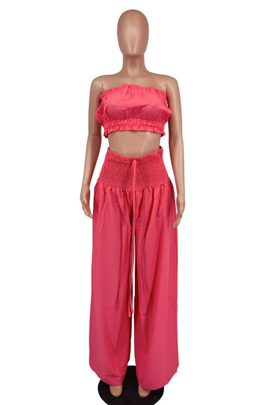 STRAPLESS CROP TOP AND PANTS SET