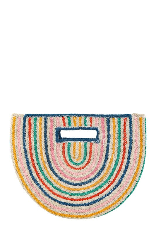 HALF CIRCLE STRAW STRIPE HANDBAG