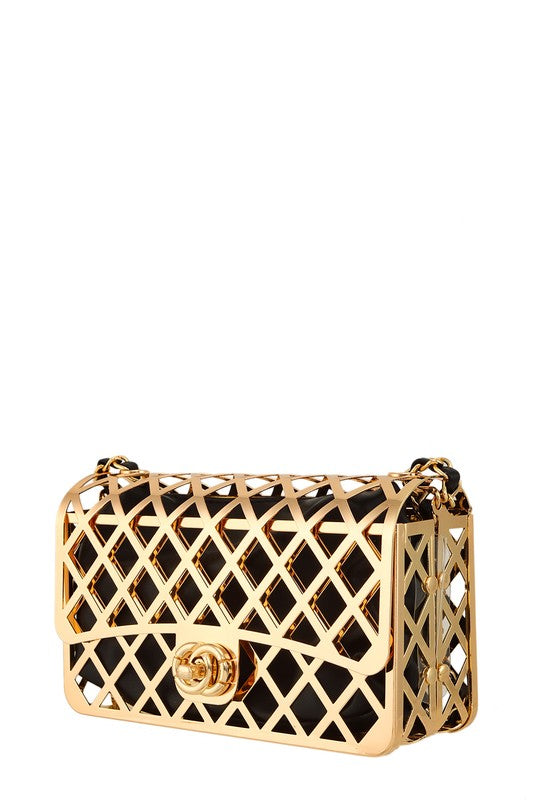 METAL SQUARE CHAIN CROSSBODY BAG