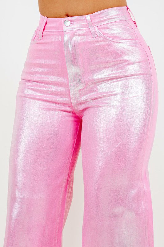 METALLIC WIDE LEG JEANS