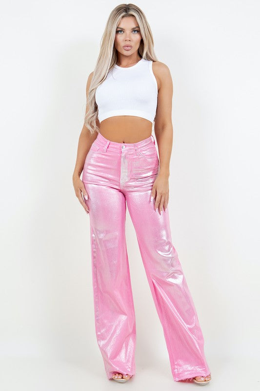 METALLIC WIDE LEG JEANS