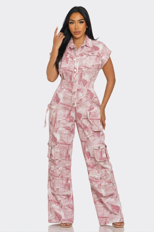 SHORT SLEEVE TYE-DYE JUMPSUIT