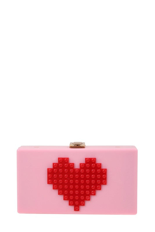 PIXILATED HEART CLUTCH BAG