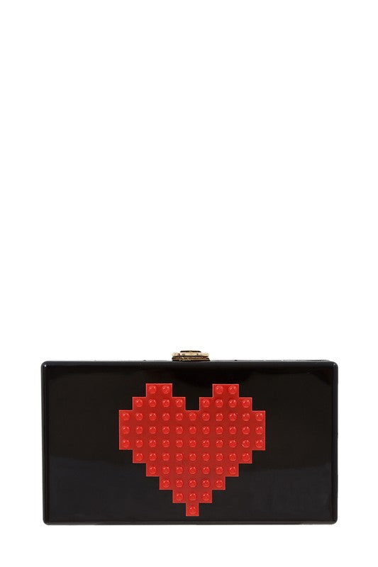 PIXILATED HEART CLUTCH BAG