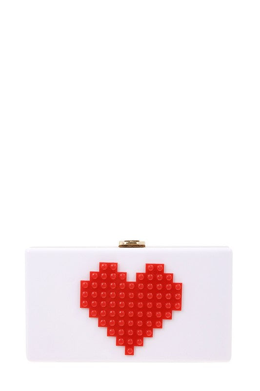 PIXILATED HEART CLUTCH BAG