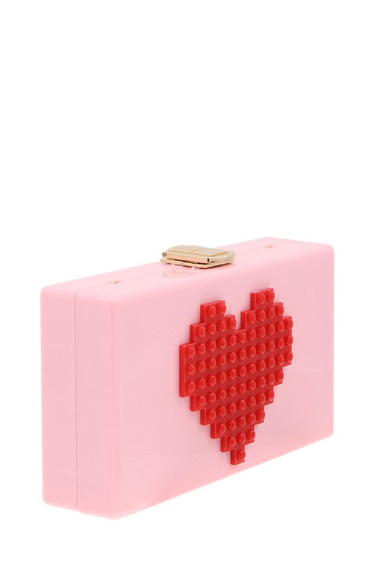 PIXILATED HEART CLUTCH BAG