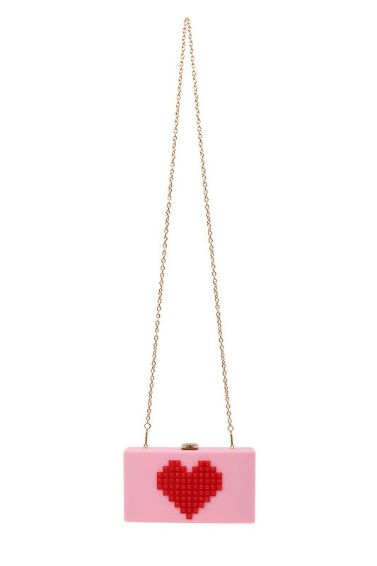 PIXILATED HEART CLUTCH BAG