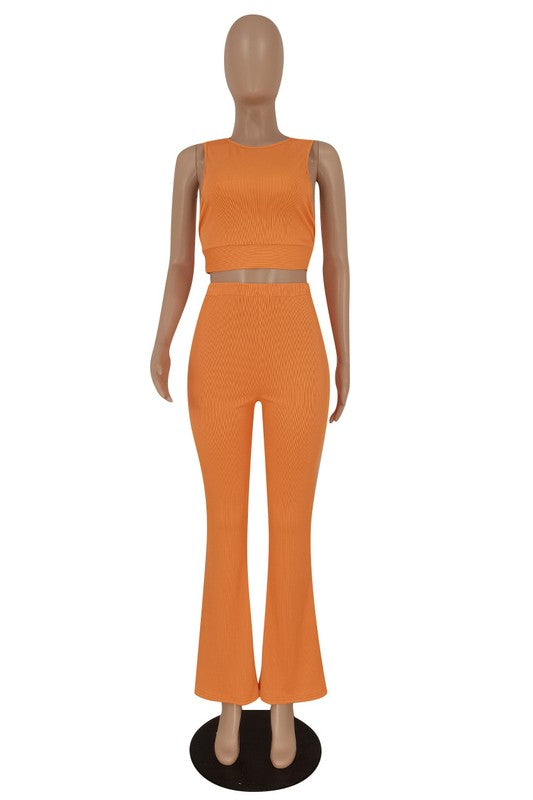 SLEEVELESS CROP TOP FLARE PANTS SET