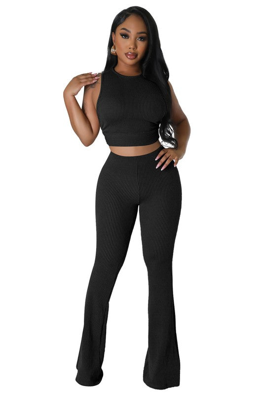 SLEEVELESS CROP TOP FLARE PANTS SET