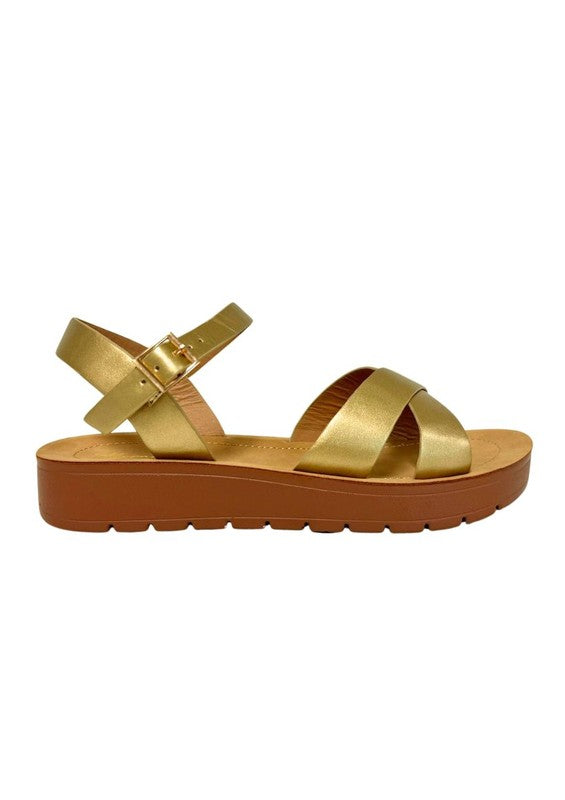 VERA METALLIC COMFORTABLE SANDALS - FLATS