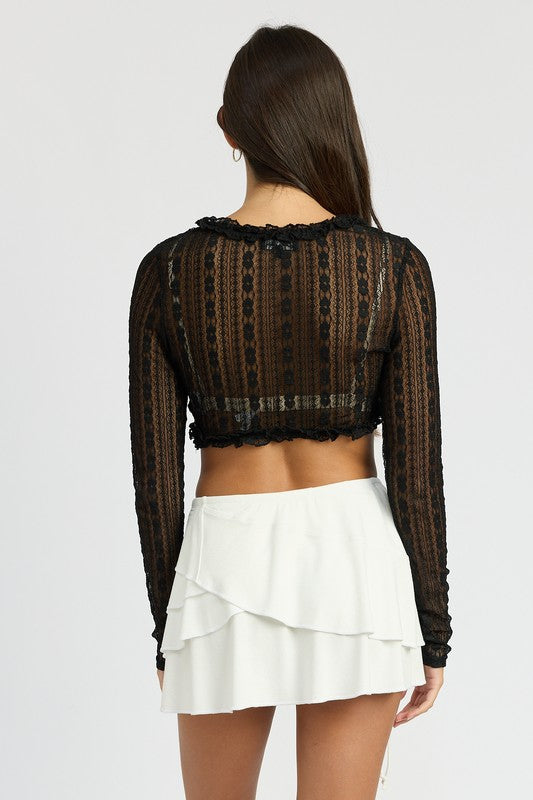 LACE CARDIGAN WITH RUFFLE DETAIL