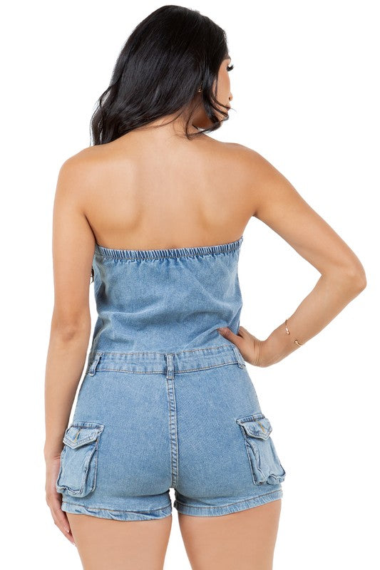 CARGO DENIM ROMPER