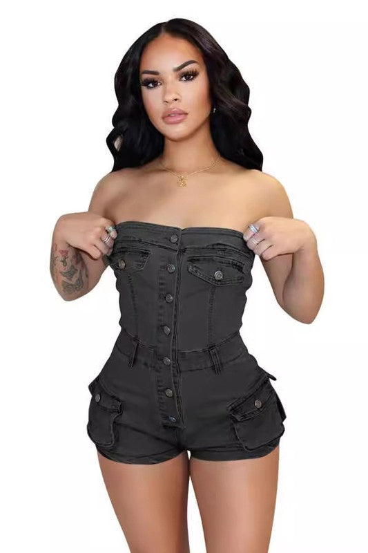 CARGO DENIM ROMPER