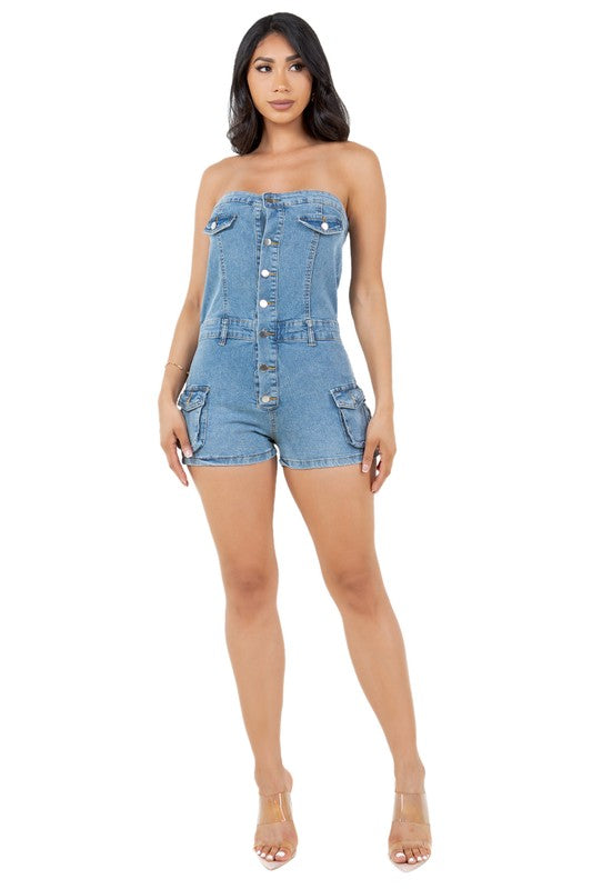 CARGO DENIM ROMPER