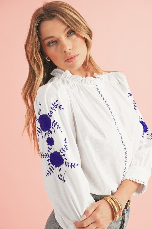 FLORAL EMBROIDERED BUTTON UP SHIRT