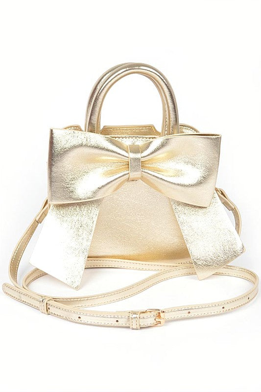 METALLIC BOW TIE TOP HANDLE SWING BAG