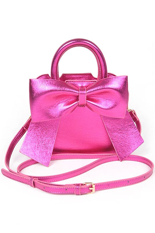 METALLIC BOW TIE TOP HANDLE SWING BAG