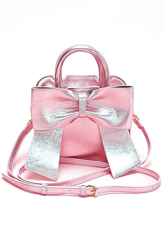 METALLIC BOW TIE TOP HANDLE SWING BAG