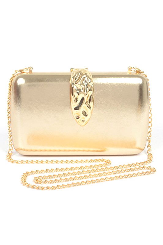 GOLD CLASP METALLIC BOX CLUTCH