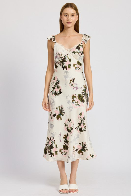 FLORAL MIDI DRESS WITH LACE DETAIL